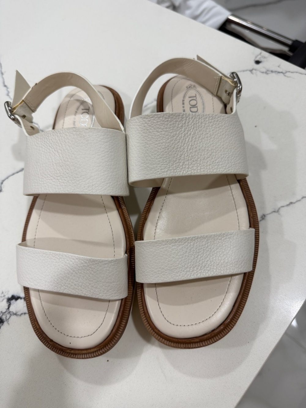 Tod's Cream Leather Double-Strap Slingback Sandals